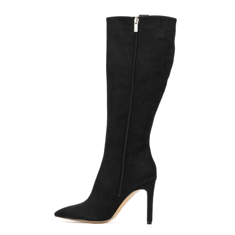 NY Collection Black Suede Pointed Toe Stiletto Heel Knee High Boots Size 8 - Picture 3 of 10